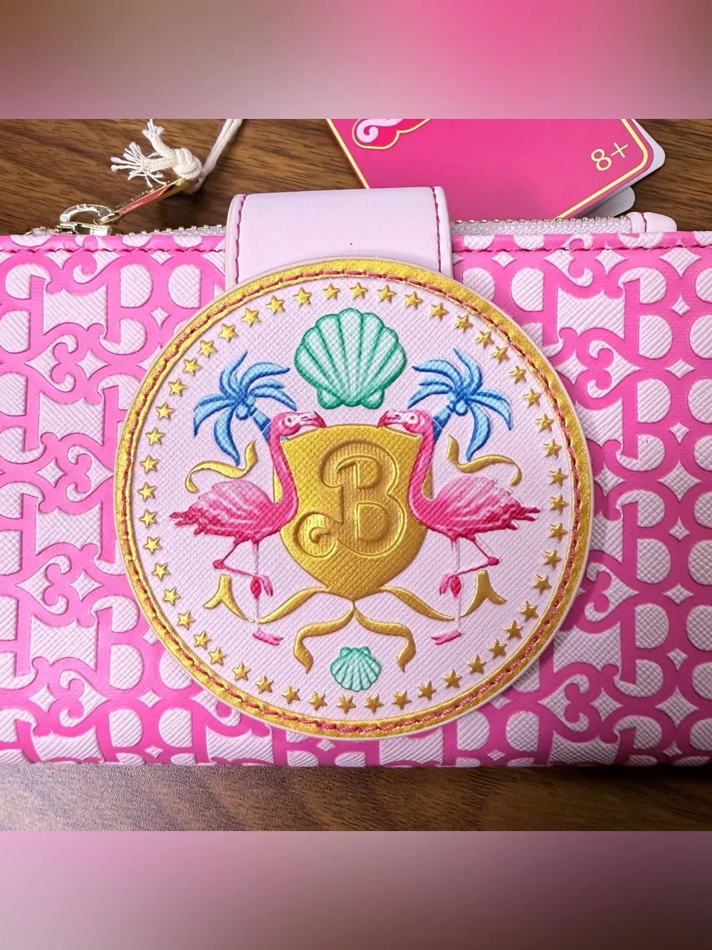 Loungefly Barbie The Movie Pink & Gold Flamingo Shell Bi-Fold Zipper Wallet